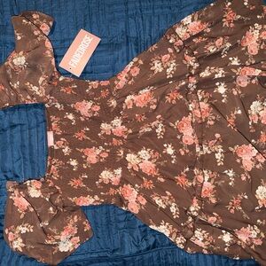 Floral Brown Mini Dress
